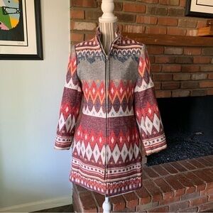 Wired Heart Southwest Aztec Print Zip Up Jacket Coat Sz L